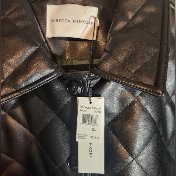 Rebecca Minkoff Black Diamond Quilted Bomber Jacket Size XL Oversized - Picture 7 of 11